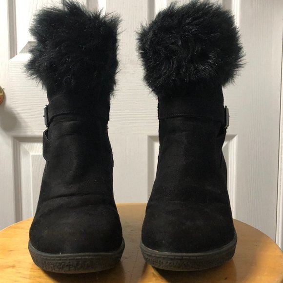 Lexi & Abbie black wedge heel ankle boots with faux fur, ladies' size 7 - Picture 9 of 9